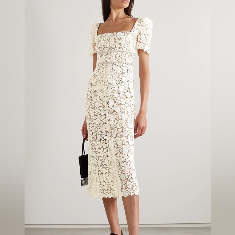 Self Portrait Ivory Floral Guipure Midi Dress (NWOT)